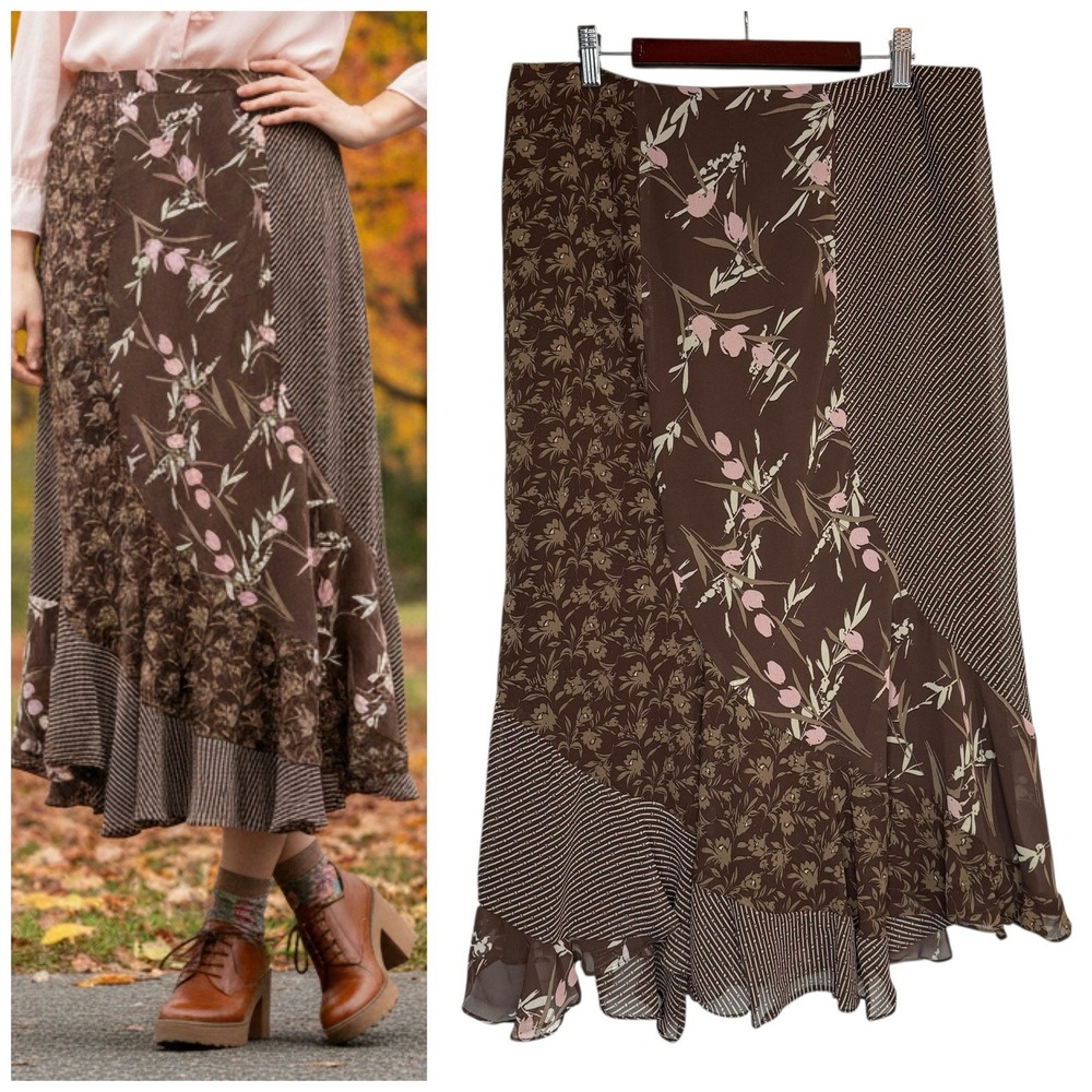 Vintage Y2K 90s Midi Skirt Size 12 Floral Flare Witchy Fairy Grunge Whimsigoth